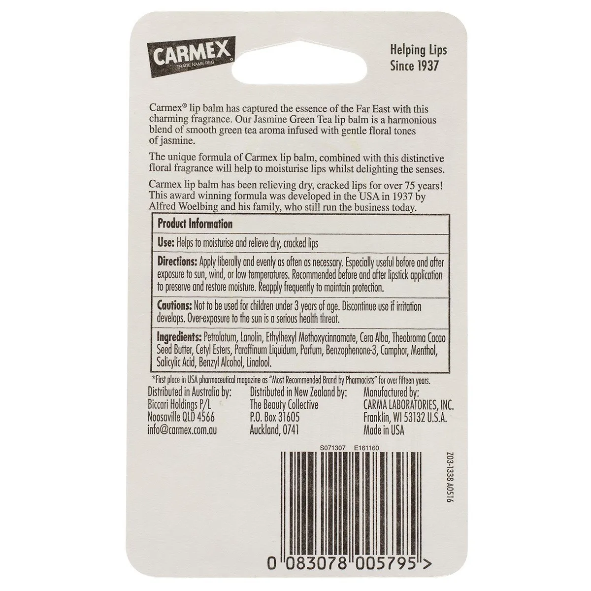 Carmex Lip Balm Jasmine Green Tea Squeeze Tube 10g