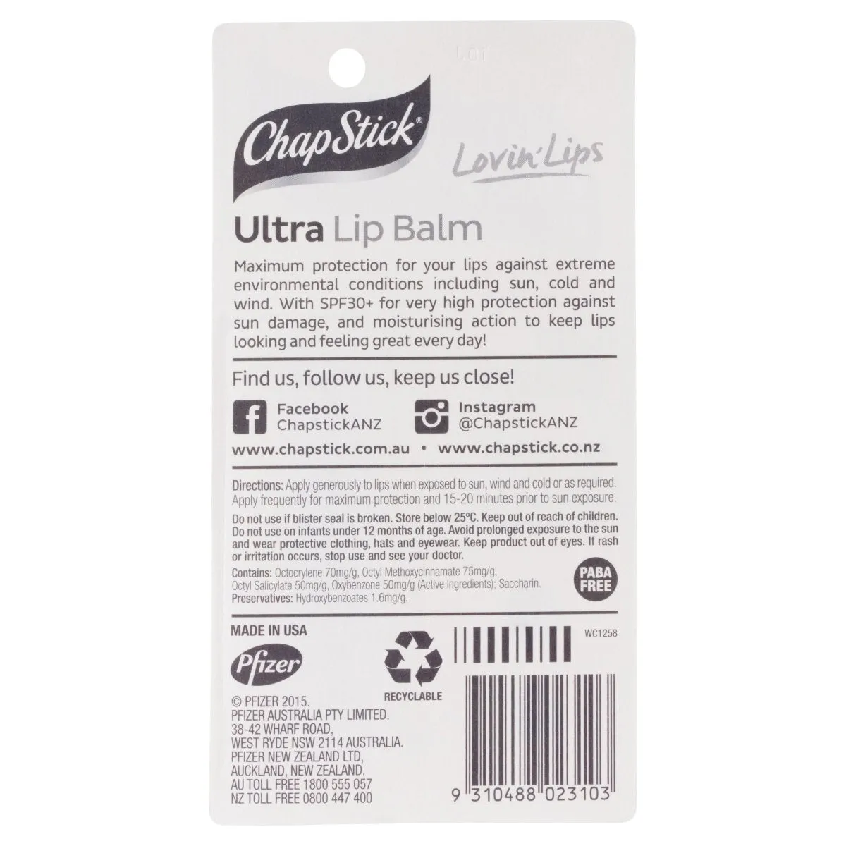 Chapstick Lip Balm Ultra SPF30  4.2g