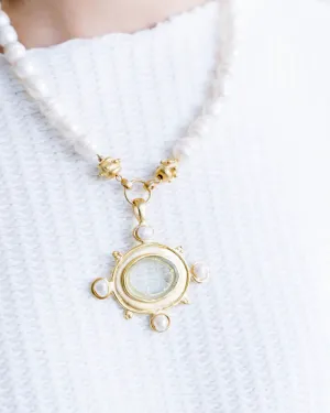Clear Venetian Glass Marie Bee Necklace on Pearl Strand