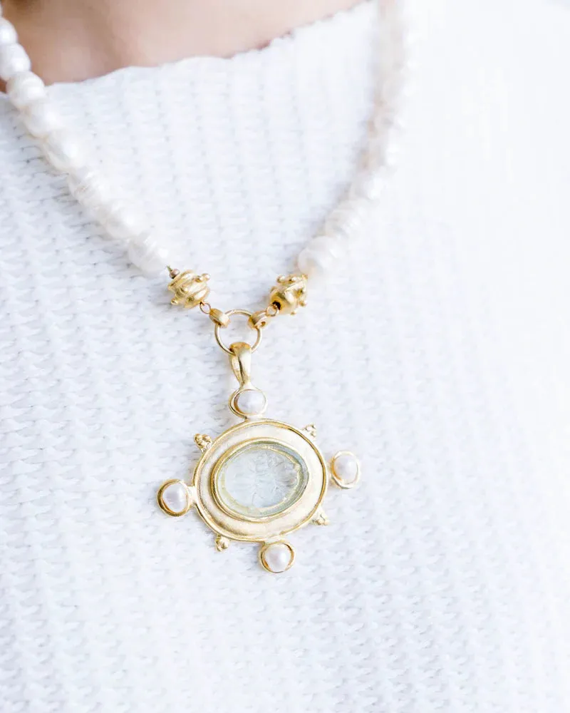 Clear Venetian Glass Marie Bee Necklace on Pearl Strand