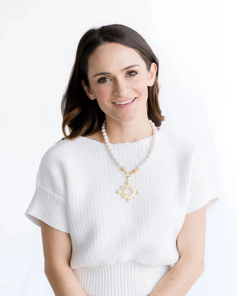 Clear Venetian Glass Marie Bee Necklace on Pearl Strand