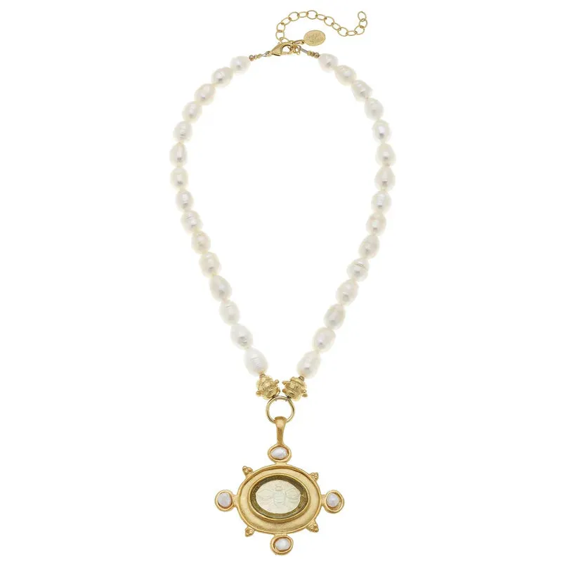 Clear Venetian Glass Marie Bee Necklace on Pearl Strand