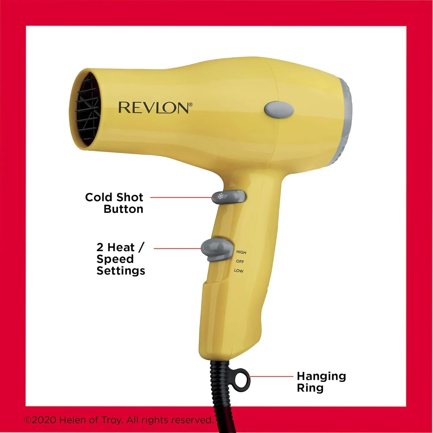 Compact Hair Dryer | 1875W Lightweight Design, Perfect for Travel, (Yellow)