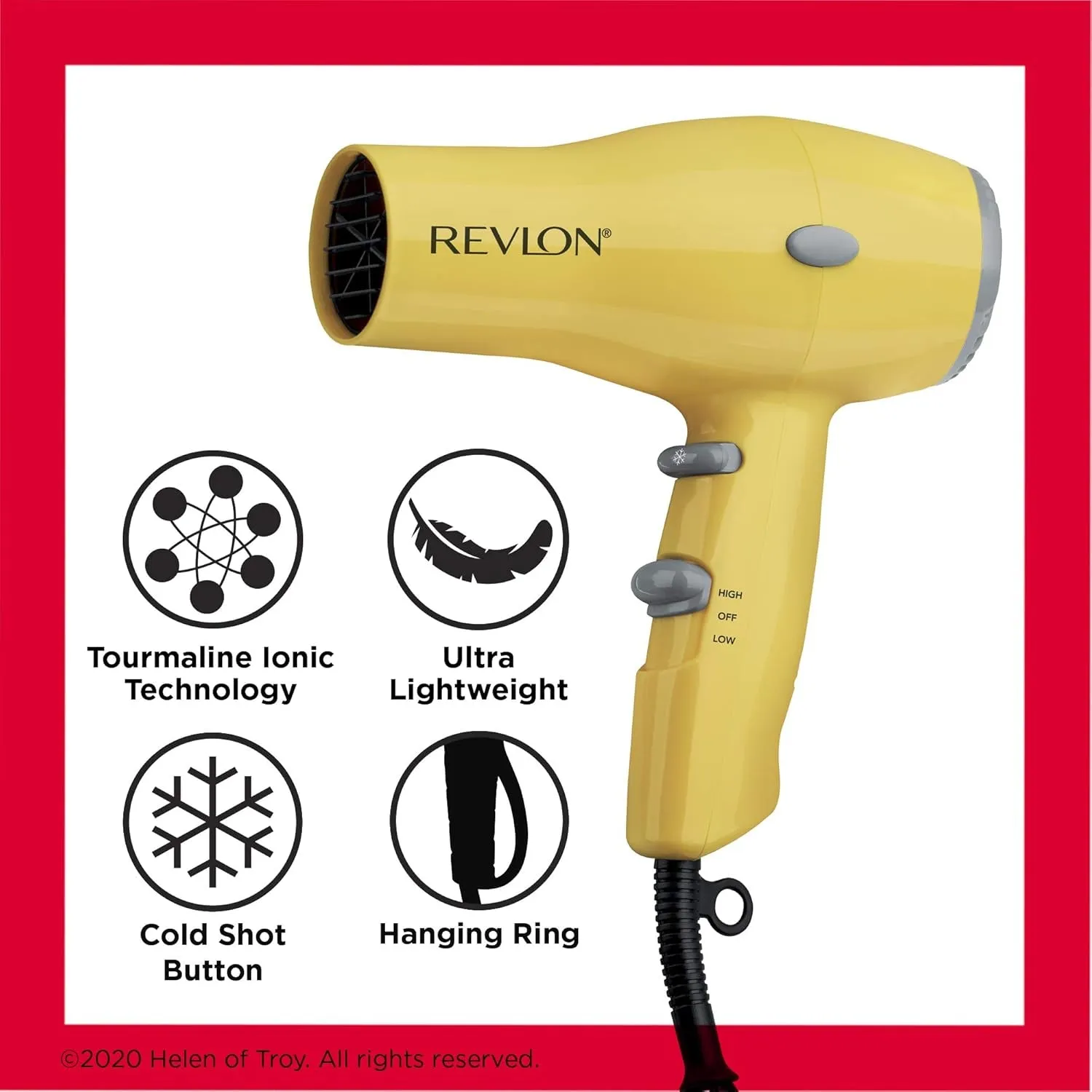 Compact Hair Dryer | 1875W Lightweight Design, Perfect for Travel, (Yellow)