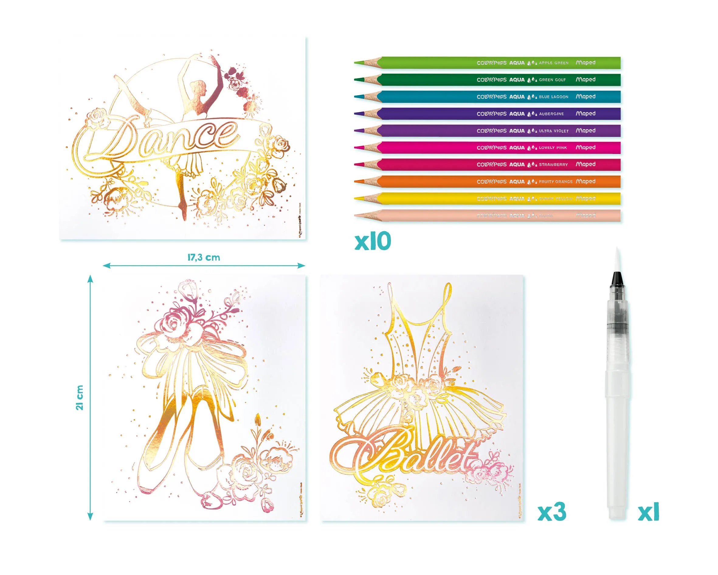 Creativ AquaArt Ballet Slippers Metallized Watercolor Drawings 14 Piece Kit