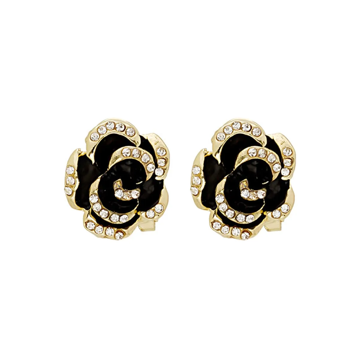 Cubic Zirconia & Black Enamel Stud Earrings