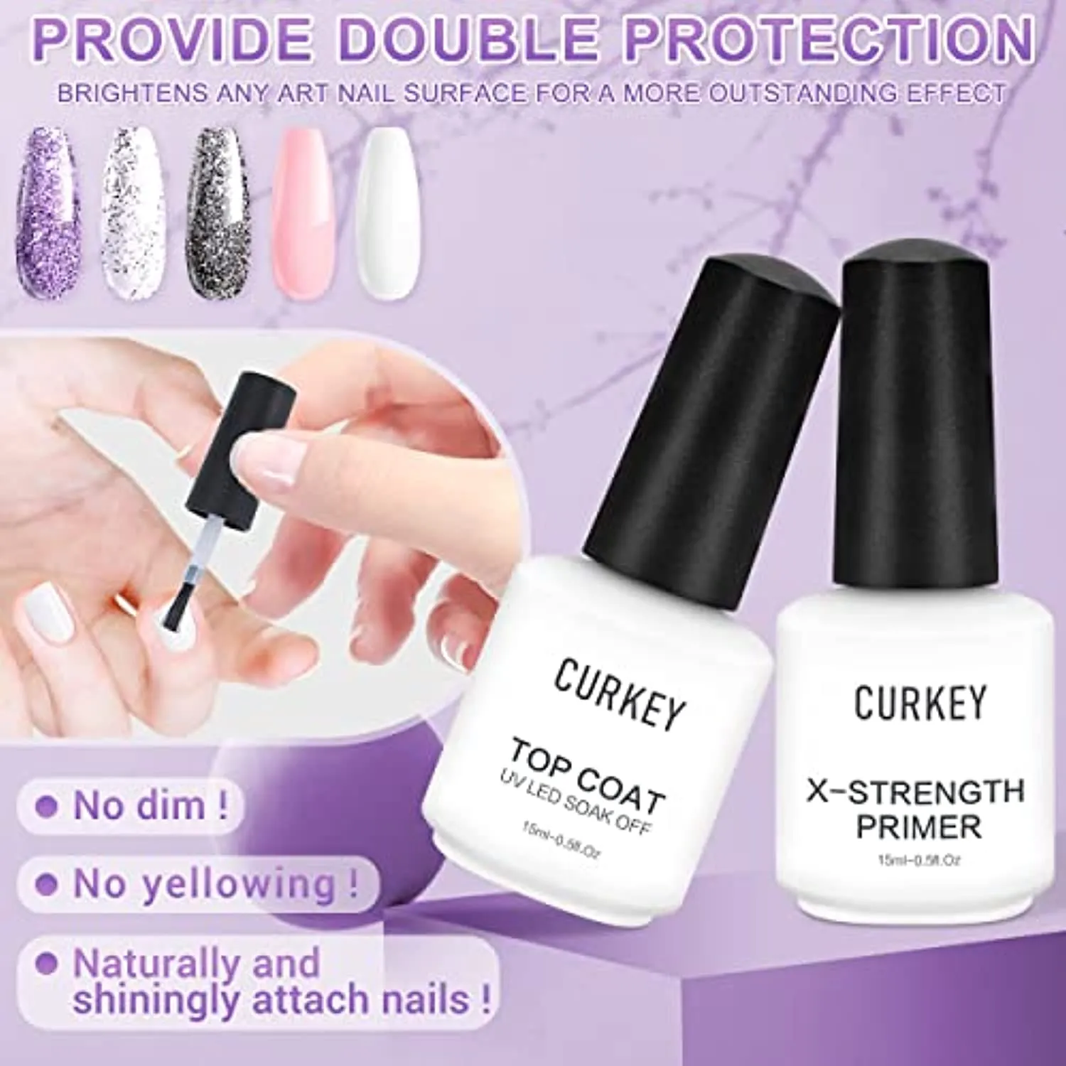 CURKEY Acrylic Nail kit - Acrylic Powder and Liquid Set Monomer Primer Top Coat Acrylic Nail Supplies Brush Forms - Nails Kit Acrylic Set with 3 Colors Nail Powder for Art Nails Extension Beginner