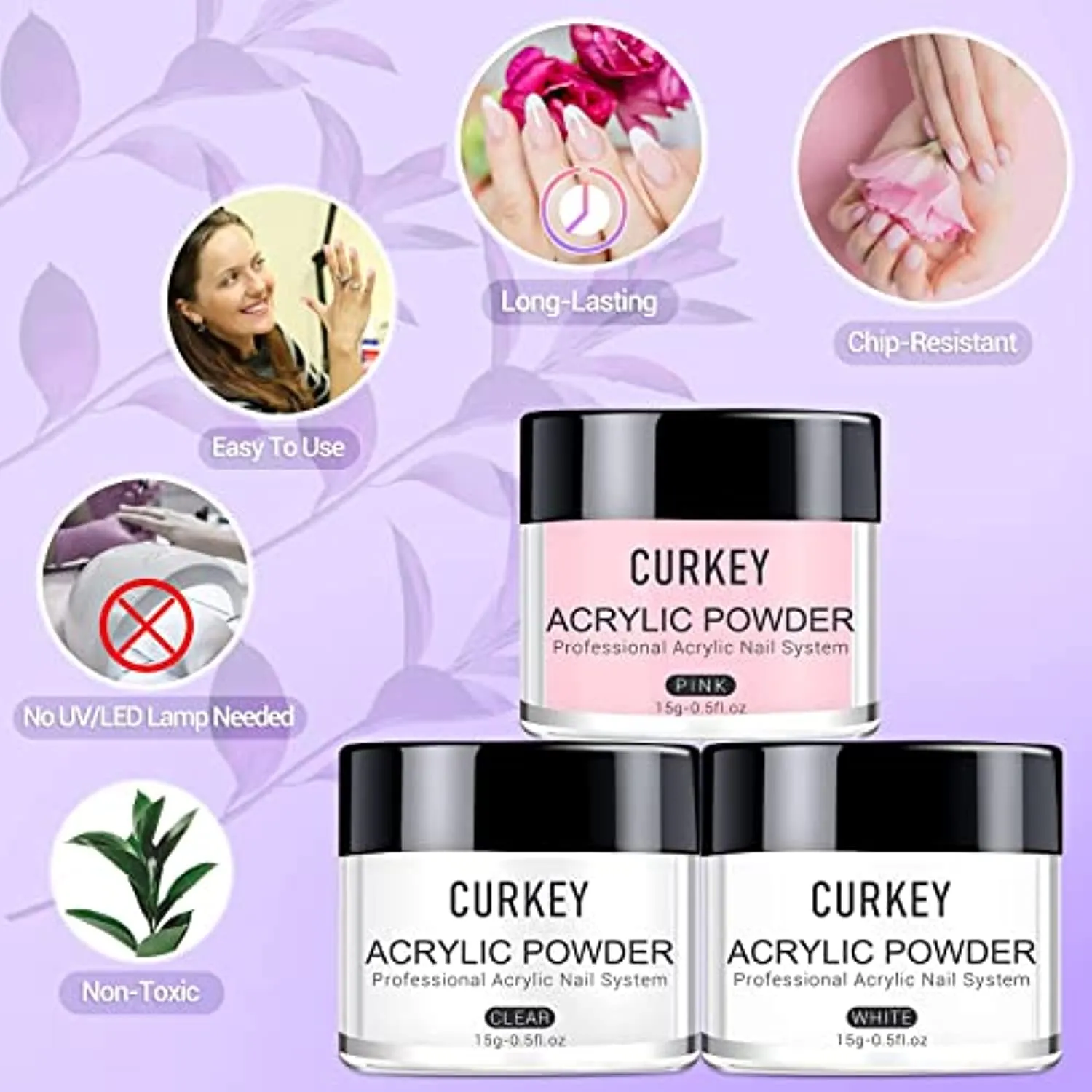 CURKEY Acrylic Nail kit - Acrylic Powder and Liquid Set Monomer Primer Top Coat Acrylic Nail Supplies Brush Forms - Nails Kit Acrylic Set with 3 Colors Nail Powder for Art Nails Extension Beginner