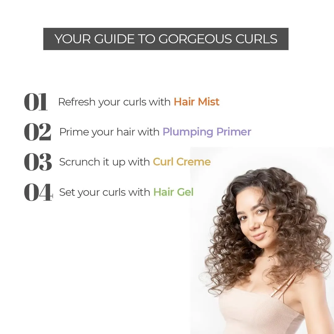 Curly Hair Essentials Set | Hair ultra gel, Hair cream, Plumping primer and Refresher mist | Curly Hair Products | Magic hair care for curls | Shea Butter | Coconut | Created by Savio John Pereira