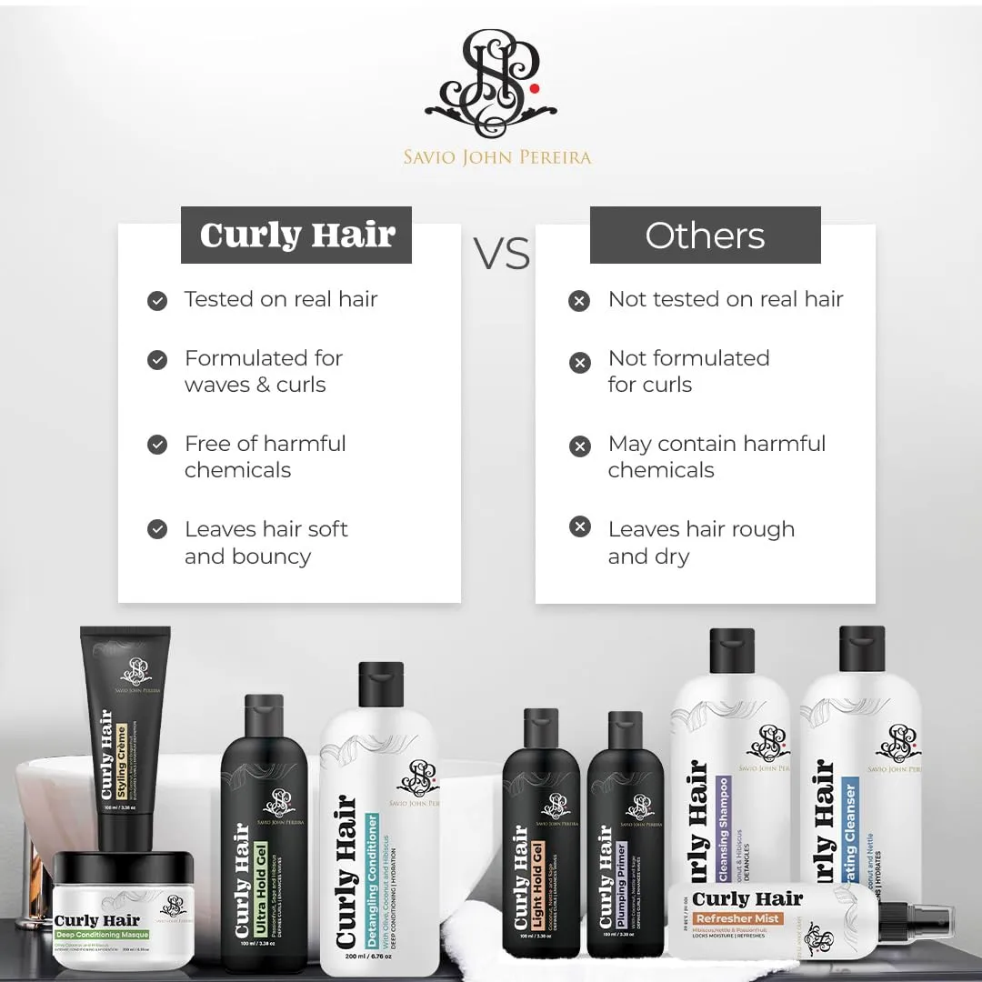 Curly Hair Plumping Primer, Gel Light and Refresher Mist Set | Frizzy and Curly Hair Products | Hair care for curly hair | Magic hair care for curls | Created by Savio John Pereira (pack of 3)
