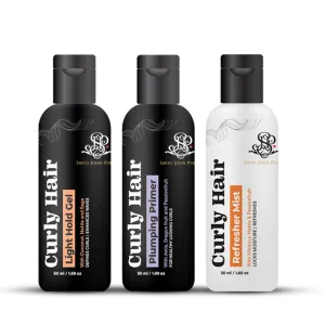 Curly Hair Plumping Primer, Gel Light and Refresher Mist Set | Frizzy Curly Hair Products | Hair spray | Hair care for curly hair | Magic hair care for curls| By Bollywood Hair Stylist Savio John Pereira - 50ml each