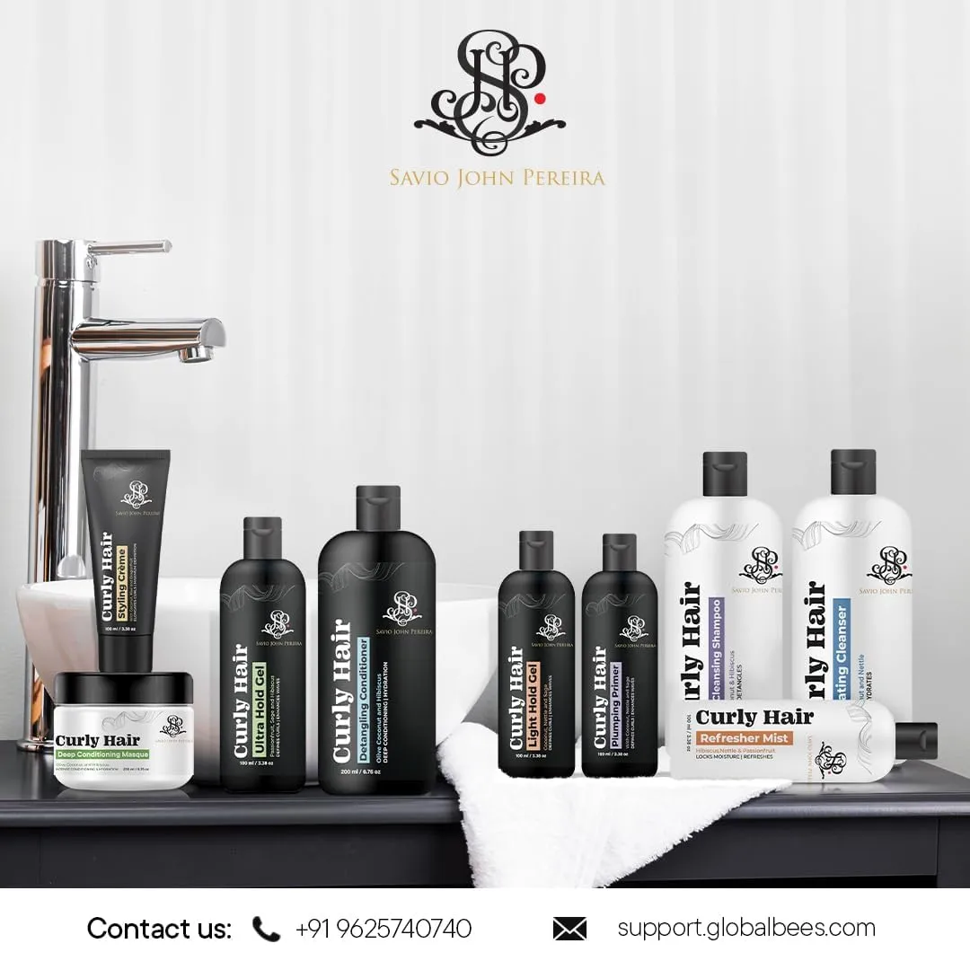 Curly Hair Plumping Primer, Gel Light and Refresher Mist Set | Frizzy Curly Hair Products | Hair spray | Hair care for curly hair | Magic hair care for curls| By Bollywood Hair Stylist Savio John Pereira - 50ml each