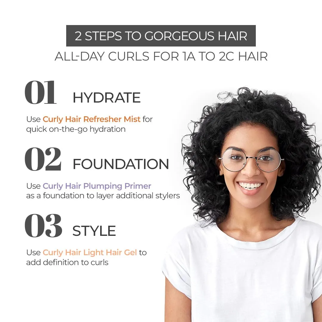 Curly Hair Plumping Primer, Gel Light and Refresher Mist Set | Frizzy Curly Hair Products | Hair spray | Hair care for curly hair | Magic hair care for curls| By Bollywood Hair Stylist Savio John Pereira - 50ml each