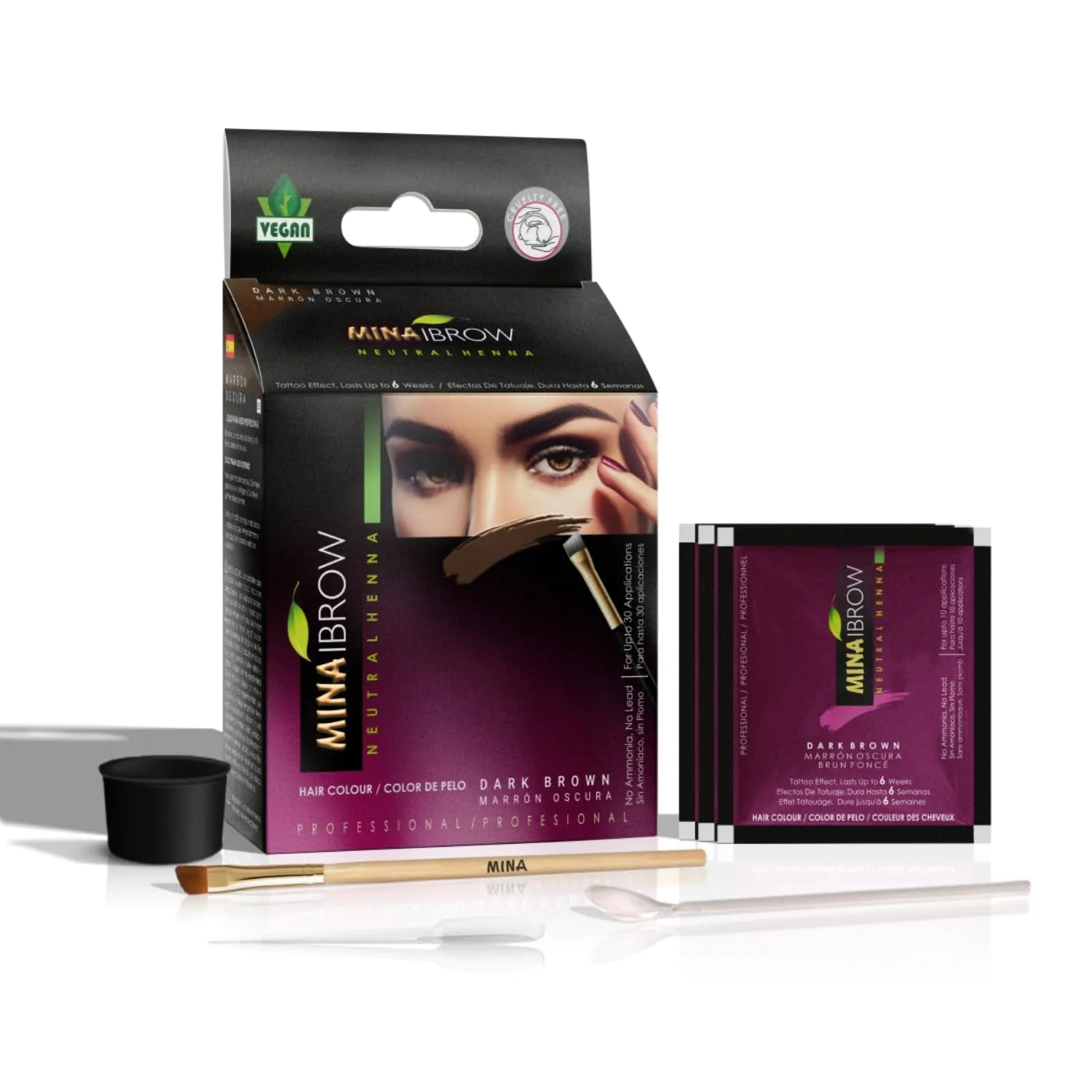 Dark Brown Powder | Natural Spot Coloring Brow Tinting Kit with Brush | Water & Smudge Proof, Instant Brow Dye, 100% Gray Coverage