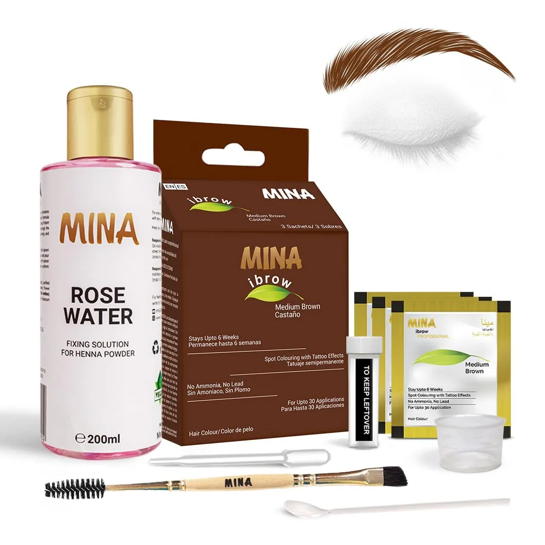 Dark Brown Powder | Natural Spot Coloring Brow Tinting Kit with Brush | Water & Smudge Proof, Instant Brow Dye, 100% Gray Coverage