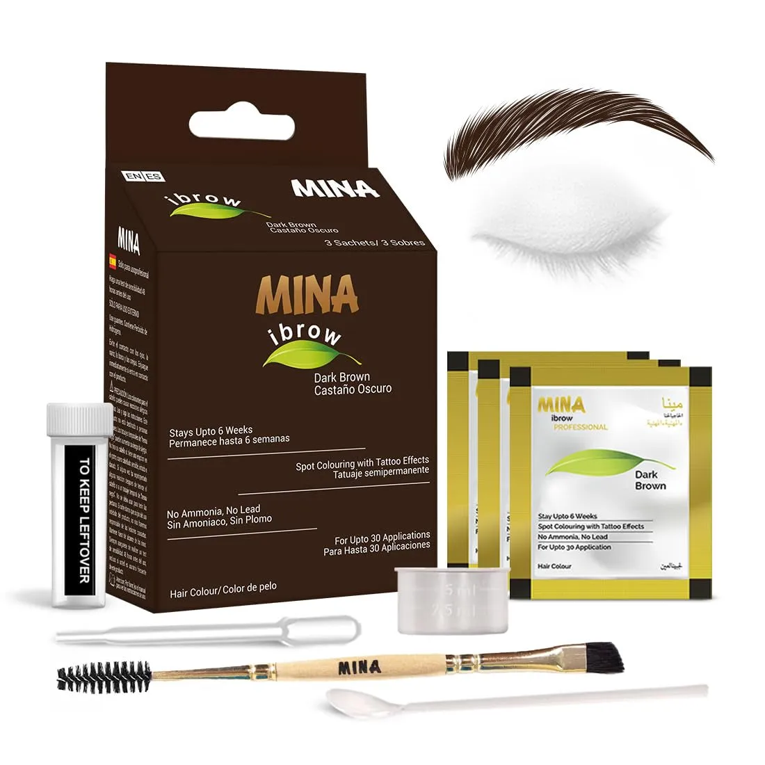 Dark Brown Powder | Natural Spot Coloring Brow Tinting Kit with Brush | Water & Smudge Proof, Instant Brow Dye, 100% Gray Coverage