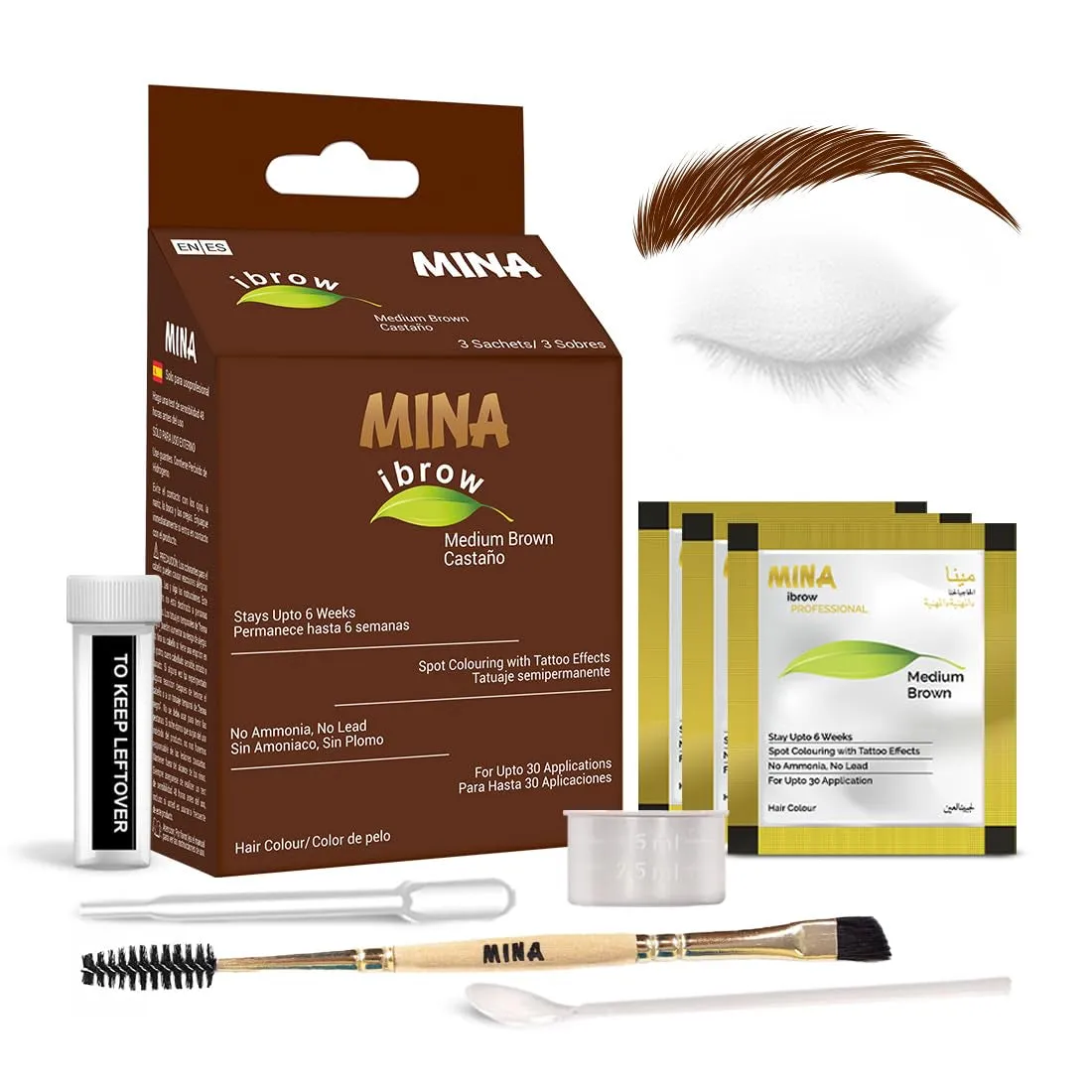 Dark Brown Powder | Natural Spot Coloring Brow Tinting Kit with Brush | Water & Smudge Proof, Instant Brow Dye, 100% Gray Coverage