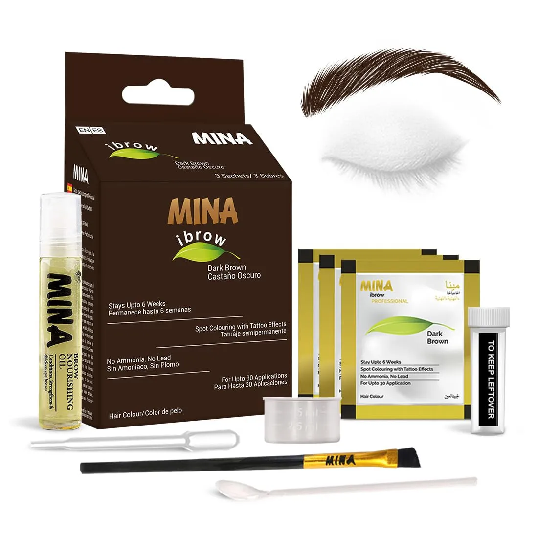 Dark Brown Powder | Natural Spot Coloring Brow Tinting Kit with Brush | Water & Smudge Proof, Instant Brow Dye, 100% Gray Coverage
