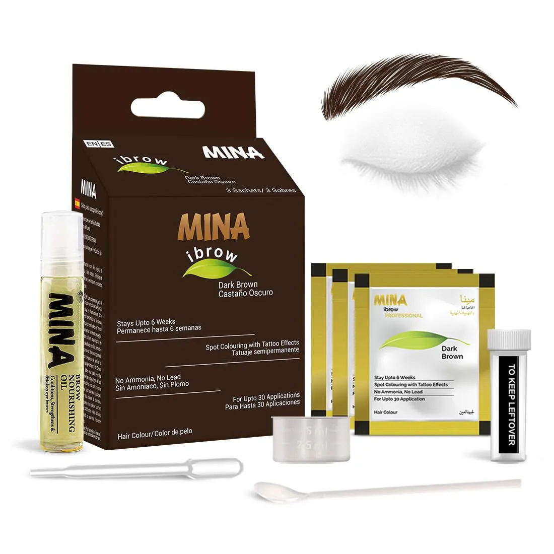 Dark Brown Powder | Natural Spot Coloring Brow Tinting Kit with Brush | Water & Smudge Proof, Instant Brow Dye, 100% Gray Coverage