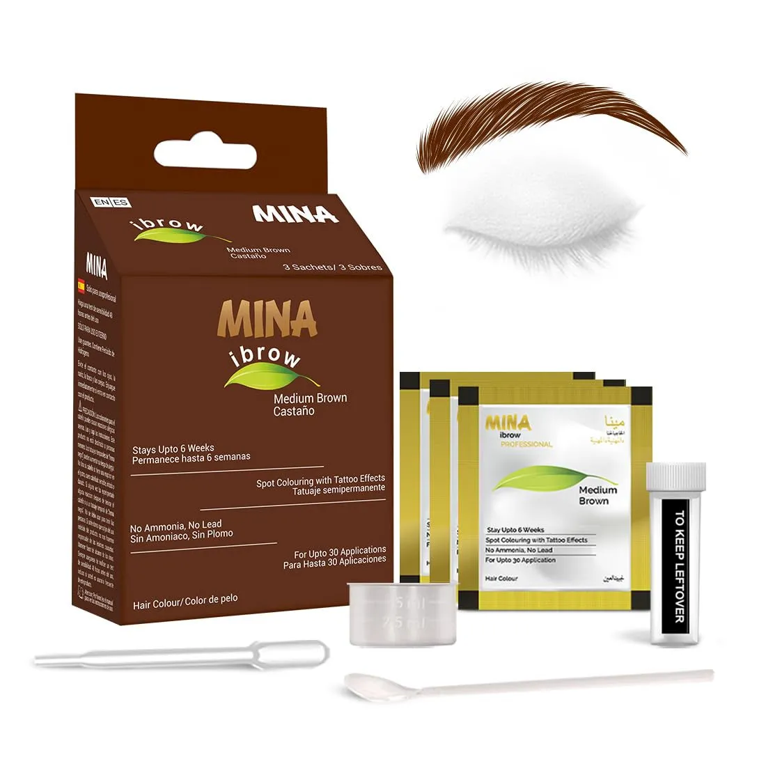 Dark Brown Powder | Natural Spot Coloring Brow Tinting Kit with Brush | Water & Smudge Proof, Instant Brow Dye, 100% Gray Coverage