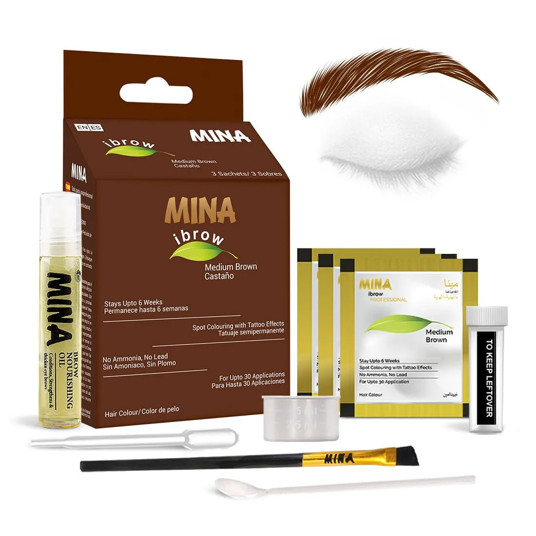 Dark Brown Powder | Natural Spot Coloring Brow Tinting Kit with Brush | Water & Smudge Proof, Instant Brow Dye, 100% Gray Coverage