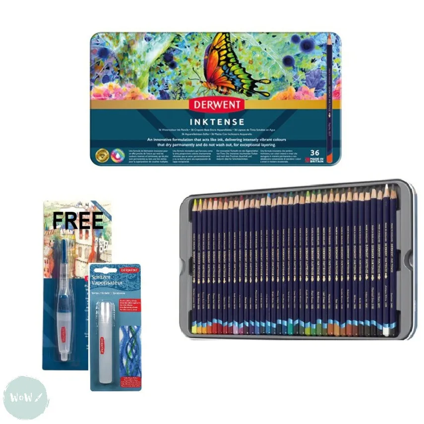 Derwent INKTENSE Pencils Sets- 36 tin inc. FREE Waterbrush pen worth £10.19