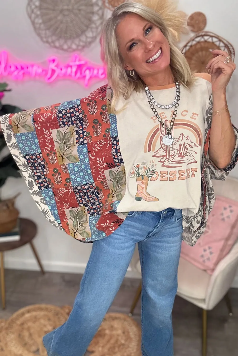 Desert Spirit Patchwork Sleeve Top