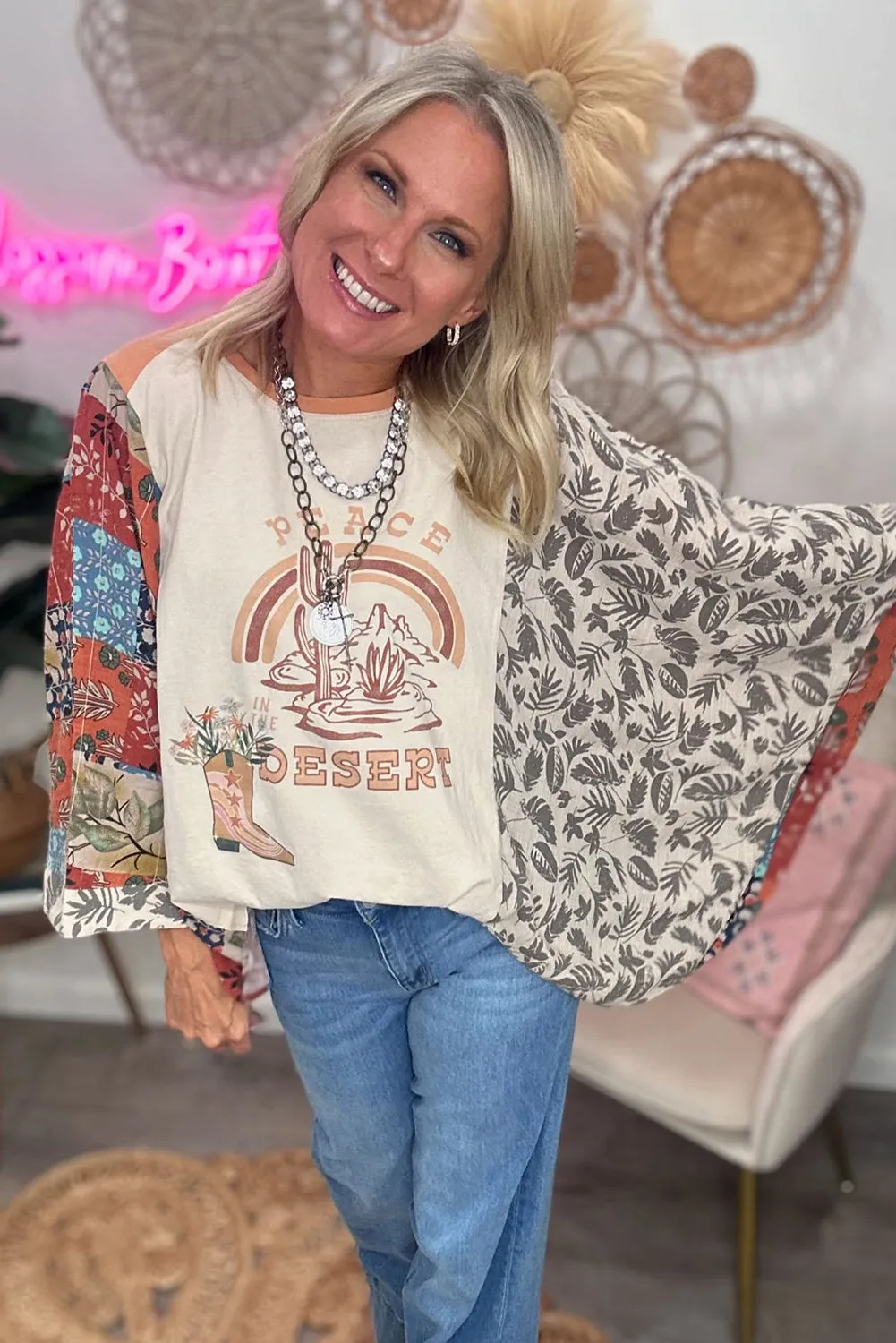 Desert Spirit Patchwork Sleeve Top