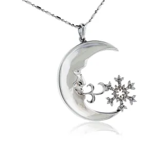 Diamond Jack Frost Man in the Moon Blowing Snowflake Pendant