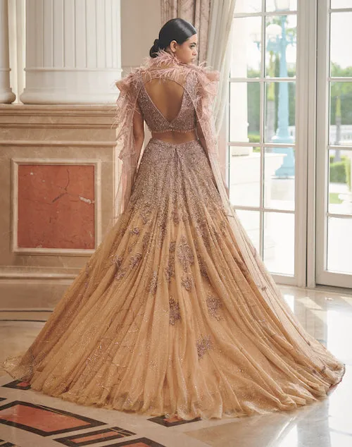 Elaine Pink Ombre Bridal Lehenga Cape Set