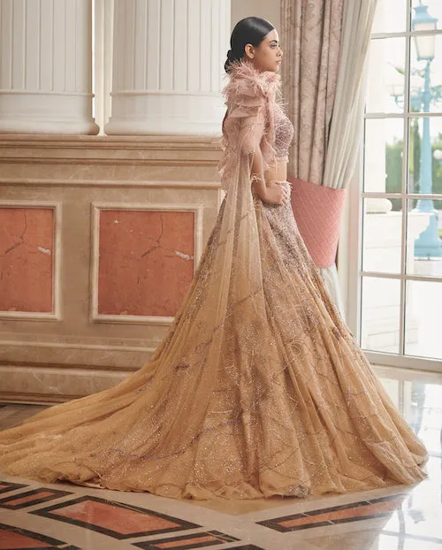 Elaine Pink Ombre Bridal Lehenga Cape Set