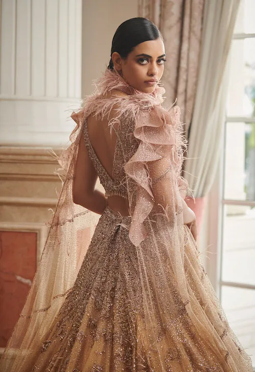 Elaine Pink Ombre Bridal Lehenga Cape Set