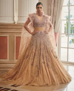 Elaine Pink Ombre Bridal Lehenga Cape Set