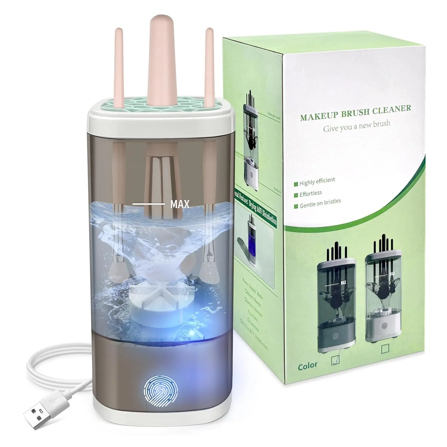 Electric Makeup Brush Cleaner Machine, Ultimate Efficient Automatic Cleaner for All Types of Makeup Brushes- Transparent