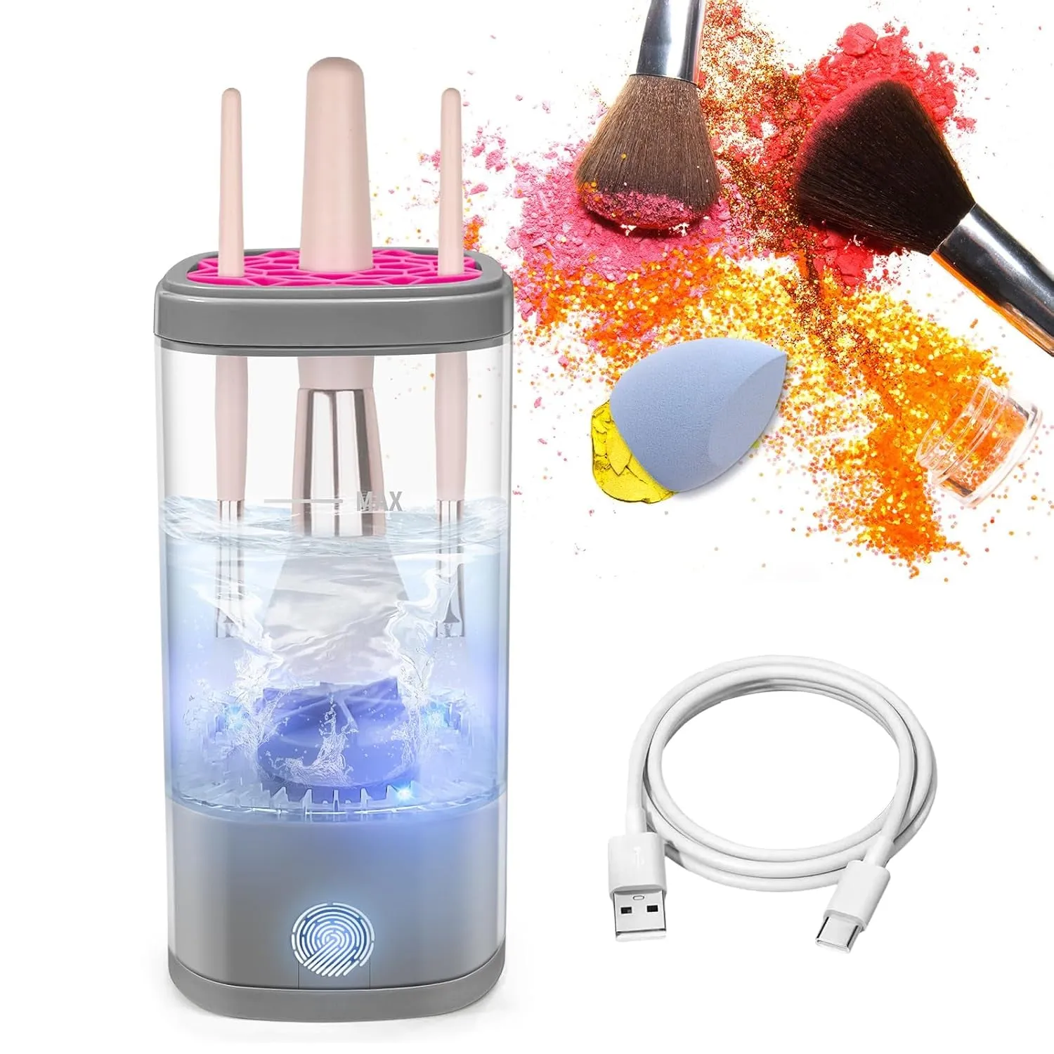 Electric Makeup Brush Cleaner Machine, Ultimate Efficient Automatic Cleaner for All Types of Makeup Brushes- Transparent