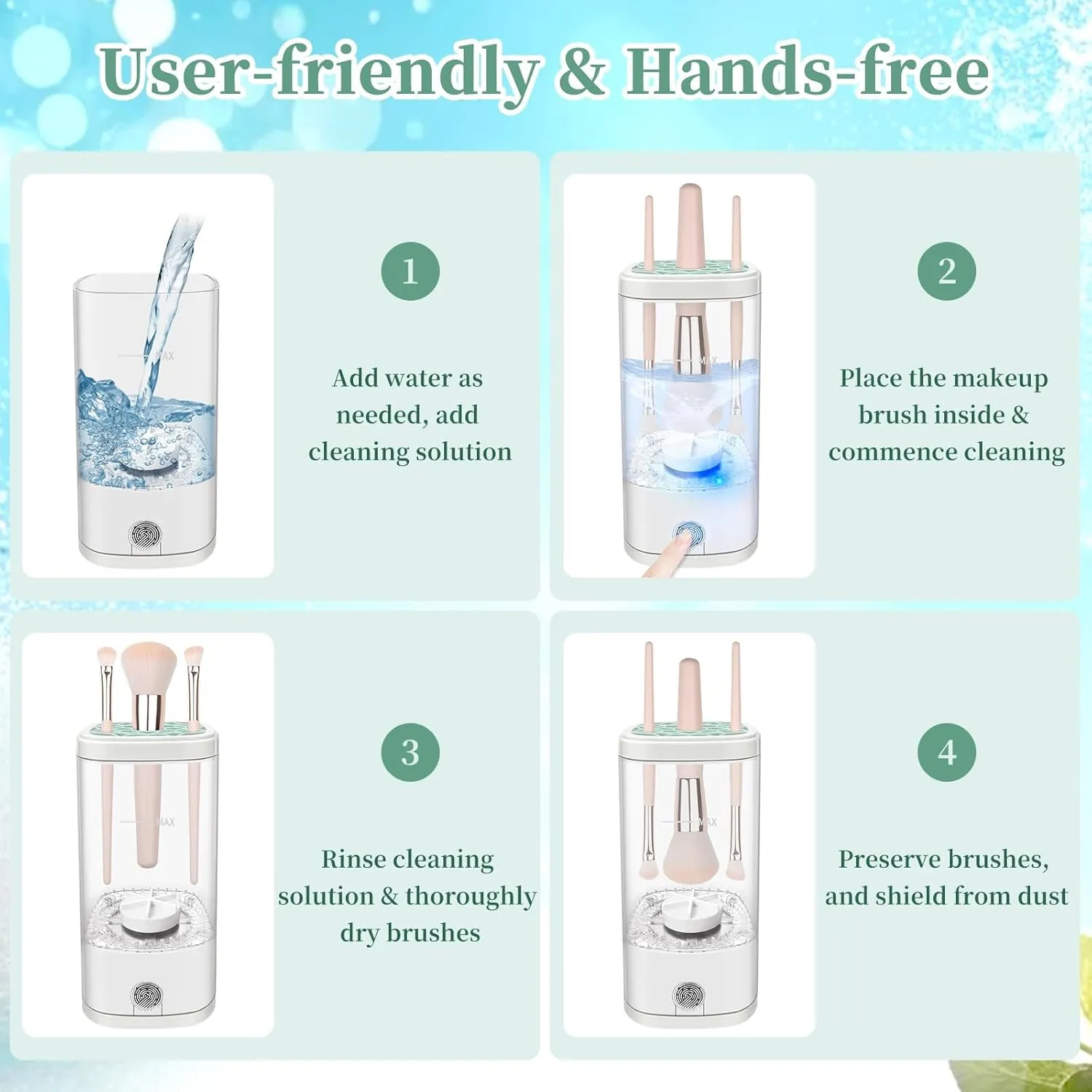 Electric Makeup Brush Cleaner Machine, Ultimate Efficient Automatic Cleaner for All Types of Makeup Brushes- Transparent