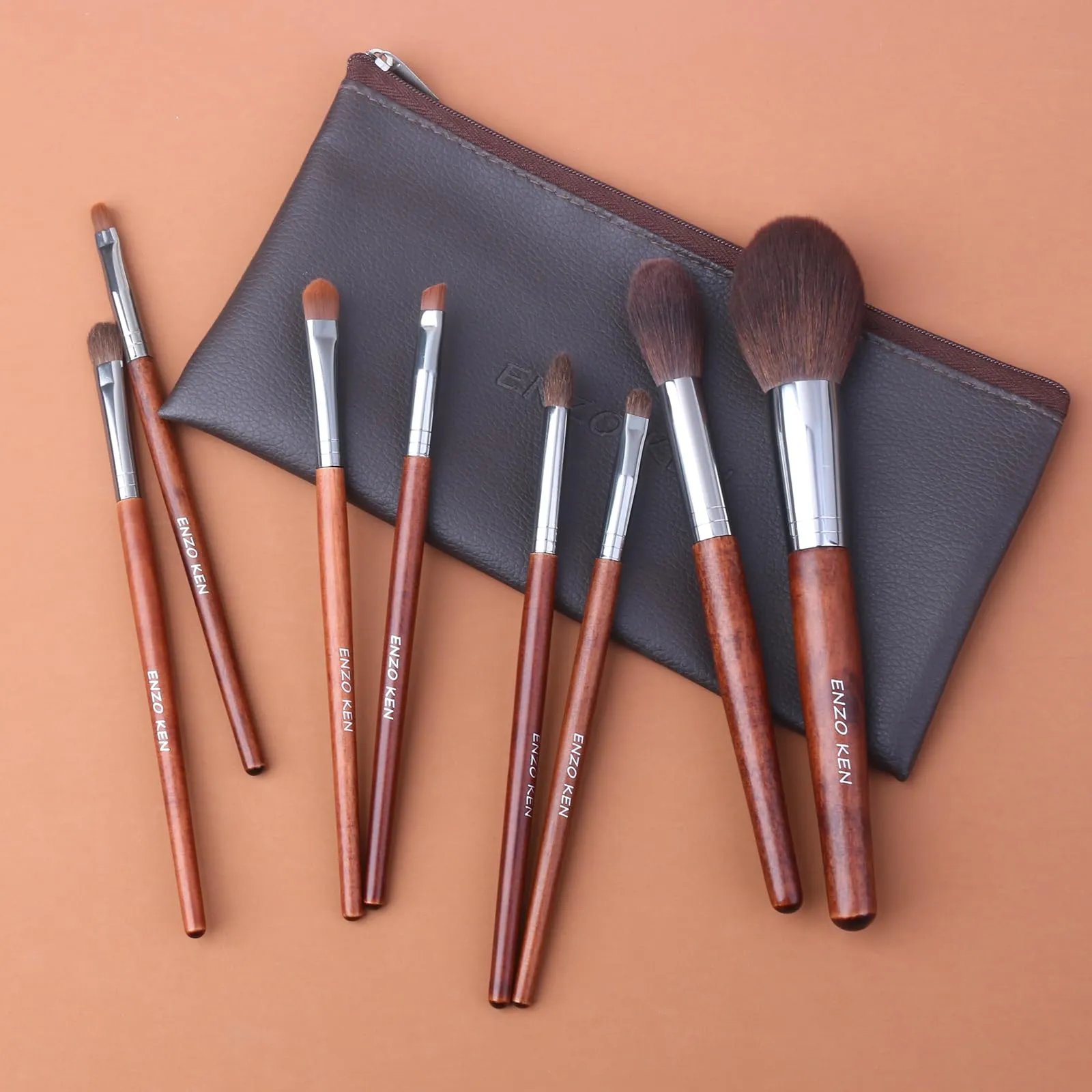 ENZO KEN Walnut Makeup Brushes Set Professional, Natural Pony Hair Makeup Brush Set with Case, Cosmetic Brushes Makeup Set, Natural Bristle Makeup Brushes, Natural Hair Make up Brush Set Professional.