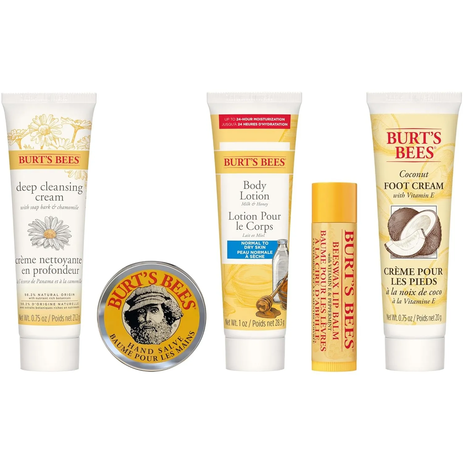Essential Everyday Beauty Valentines Day Gifts Set, 5 Travel Size Products - Deep Cleansing Cream, Hand Salve, Body Lotion, Foot Cream and Lip Balm