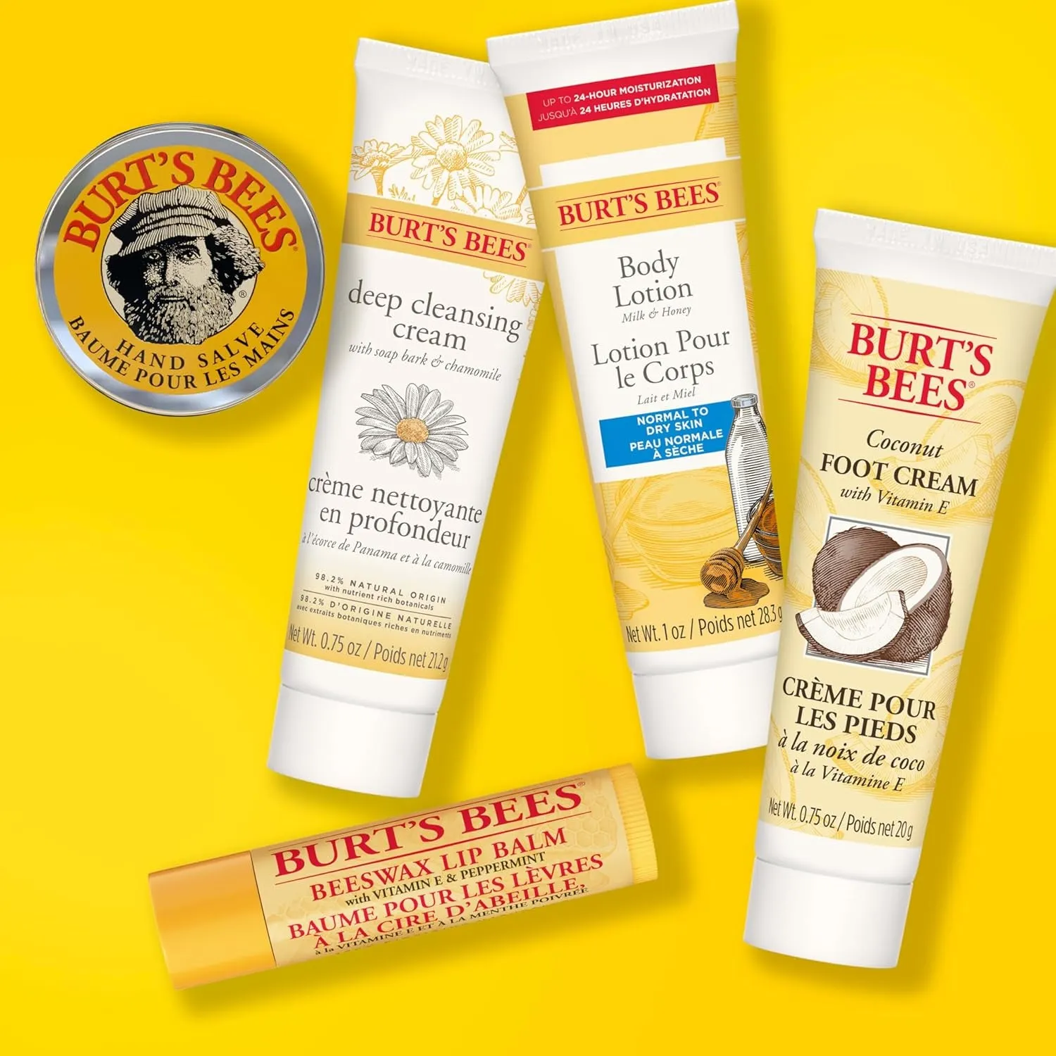 Essential Everyday Beauty Valentines Day Gifts Set, 5 Travel Size Products - Deep Cleansing Cream, Hand Salve, Body Lotion, Foot Cream and Lip Balm
