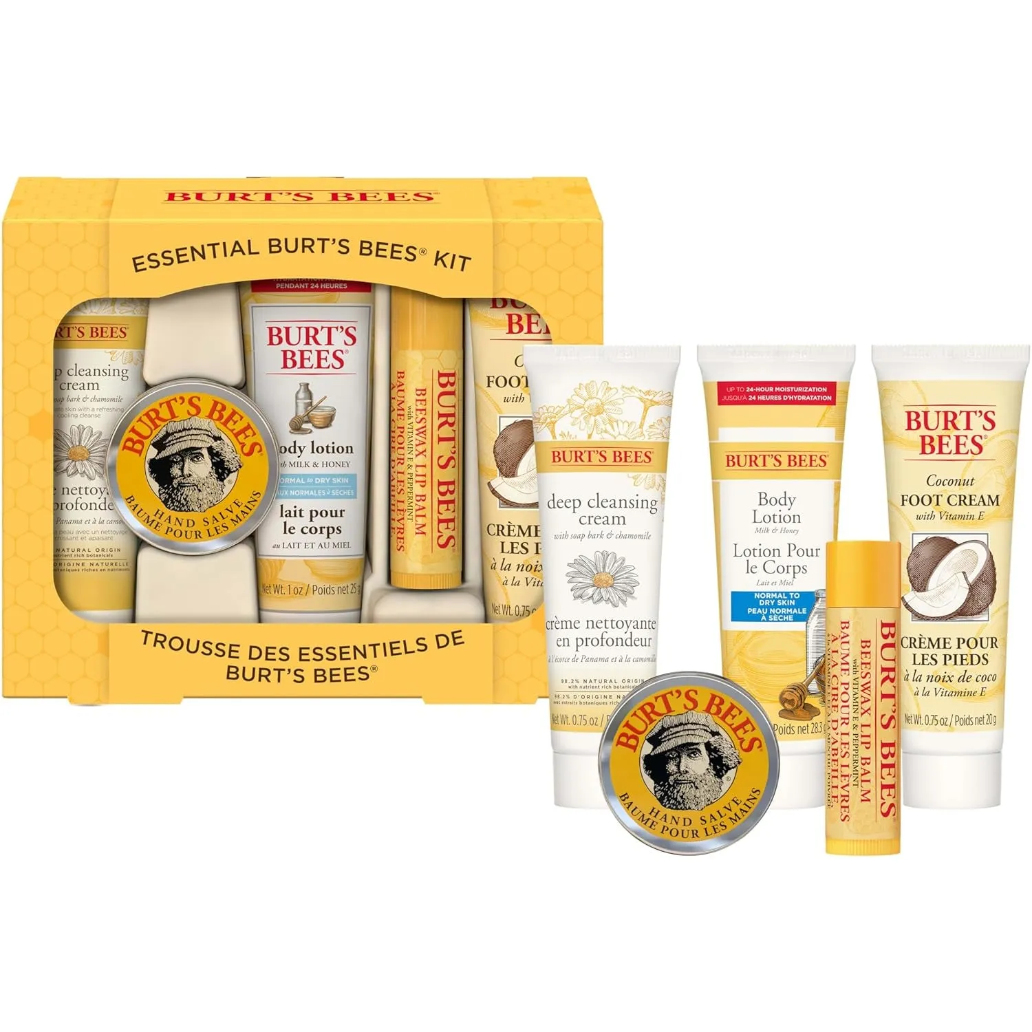 Essential Everyday Beauty Valentines Day Gifts Set, 5 Travel Size Products - Deep Cleansing Cream, Hand Salve, Body Lotion, Foot Cream and Lip Balm