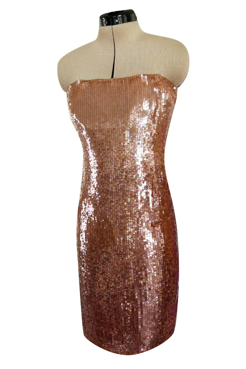 Fabulous 1980s John Anthony Couture Pink & Bronze Fully Sequinned Strapless Dress & Matching Jacket
