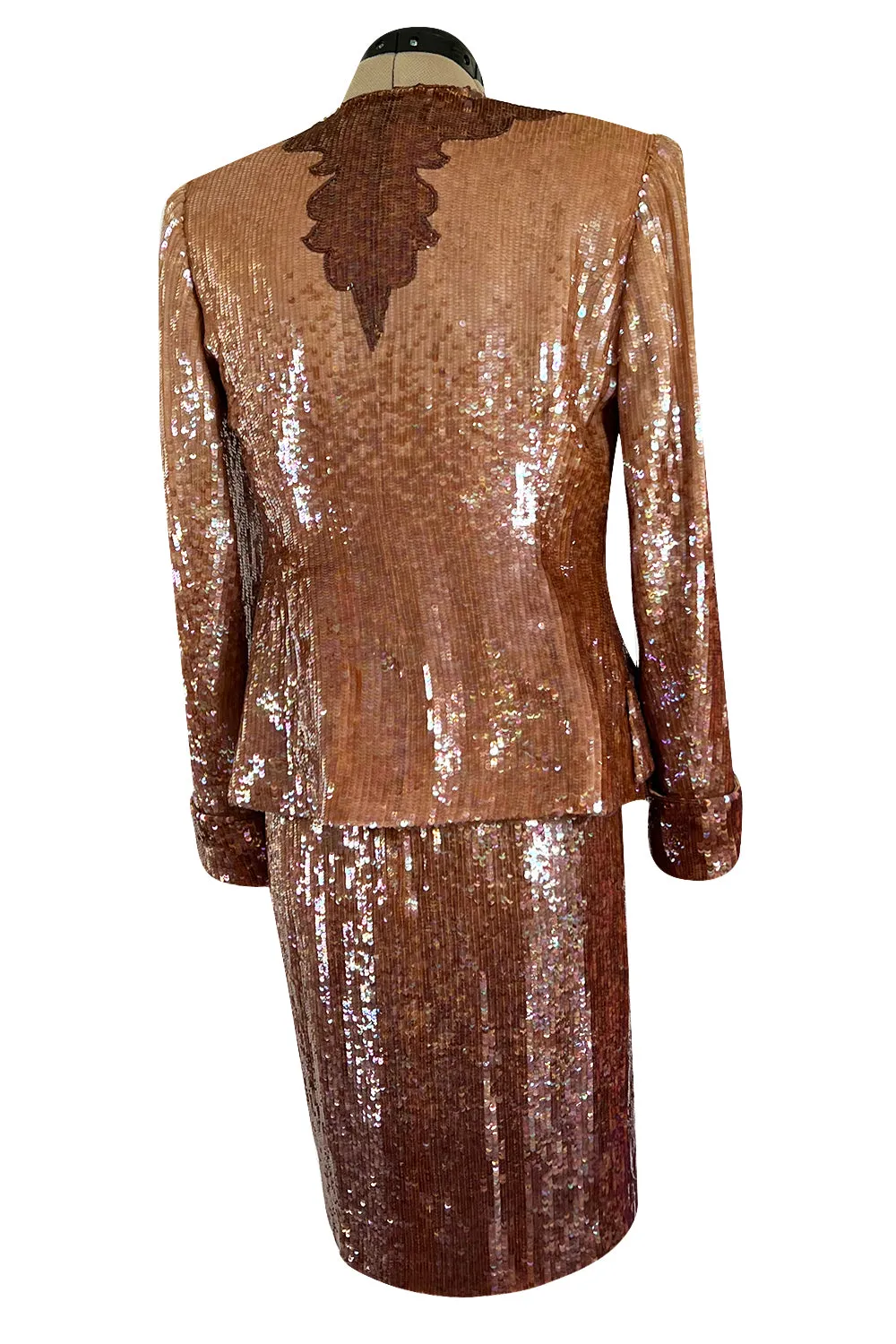 Fabulous 1980s John Anthony Couture Pink & Bronze Fully Sequinned Strapless Dress & Matching Jacket