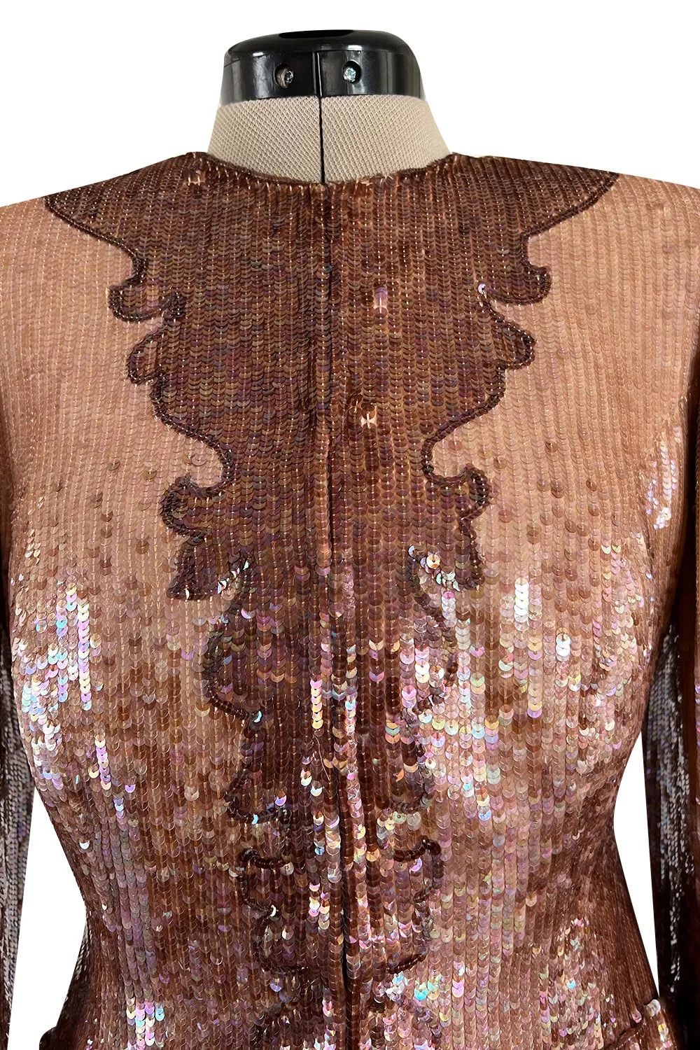 Fabulous 1980s John Anthony Couture Pink & Bronze Fully Sequinned Strapless Dress & Matching Jacket