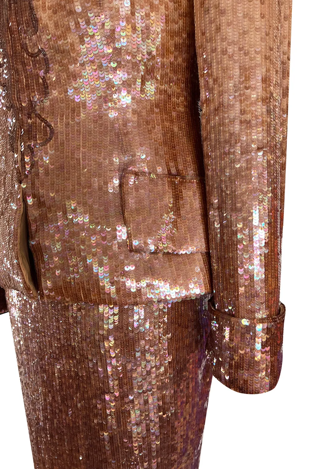 Fabulous 1980s John Anthony Couture Pink & Bronze Fully Sequinned Strapless Dress & Matching Jacket