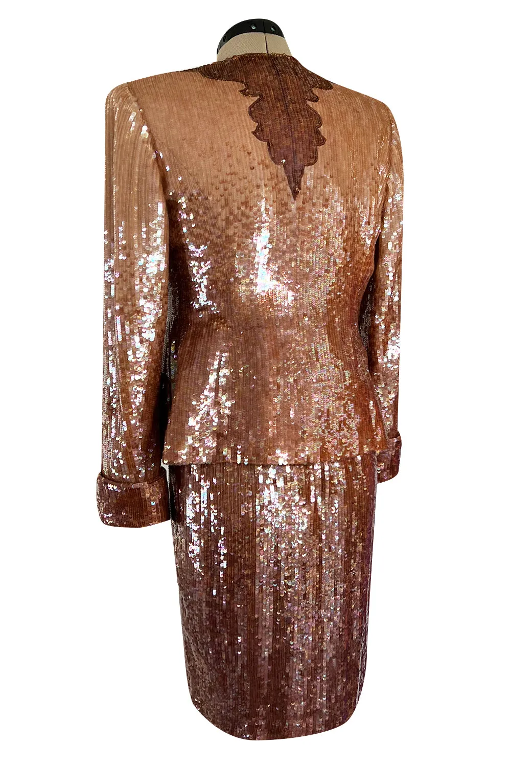 Fabulous 1980s John Anthony Couture Pink & Bronze Fully Sequinned Strapless Dress & Matching Jacket