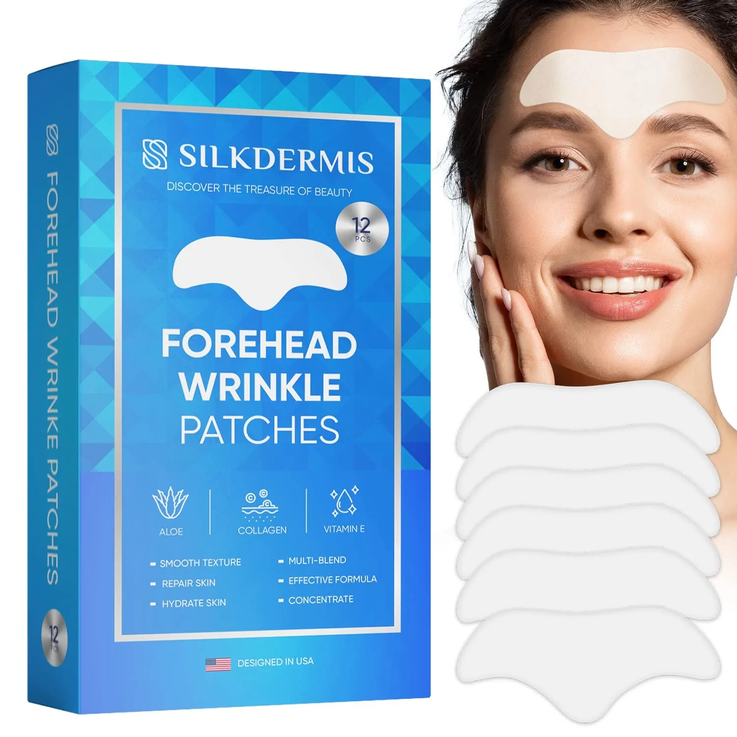 Forehead Wrinkle Patches 12Pcs with Smile Line Patches 24Pcs with Aloe, Collagen, Vitamin E, Forehead Wrinkles Treatment and Smile Lines Treatment