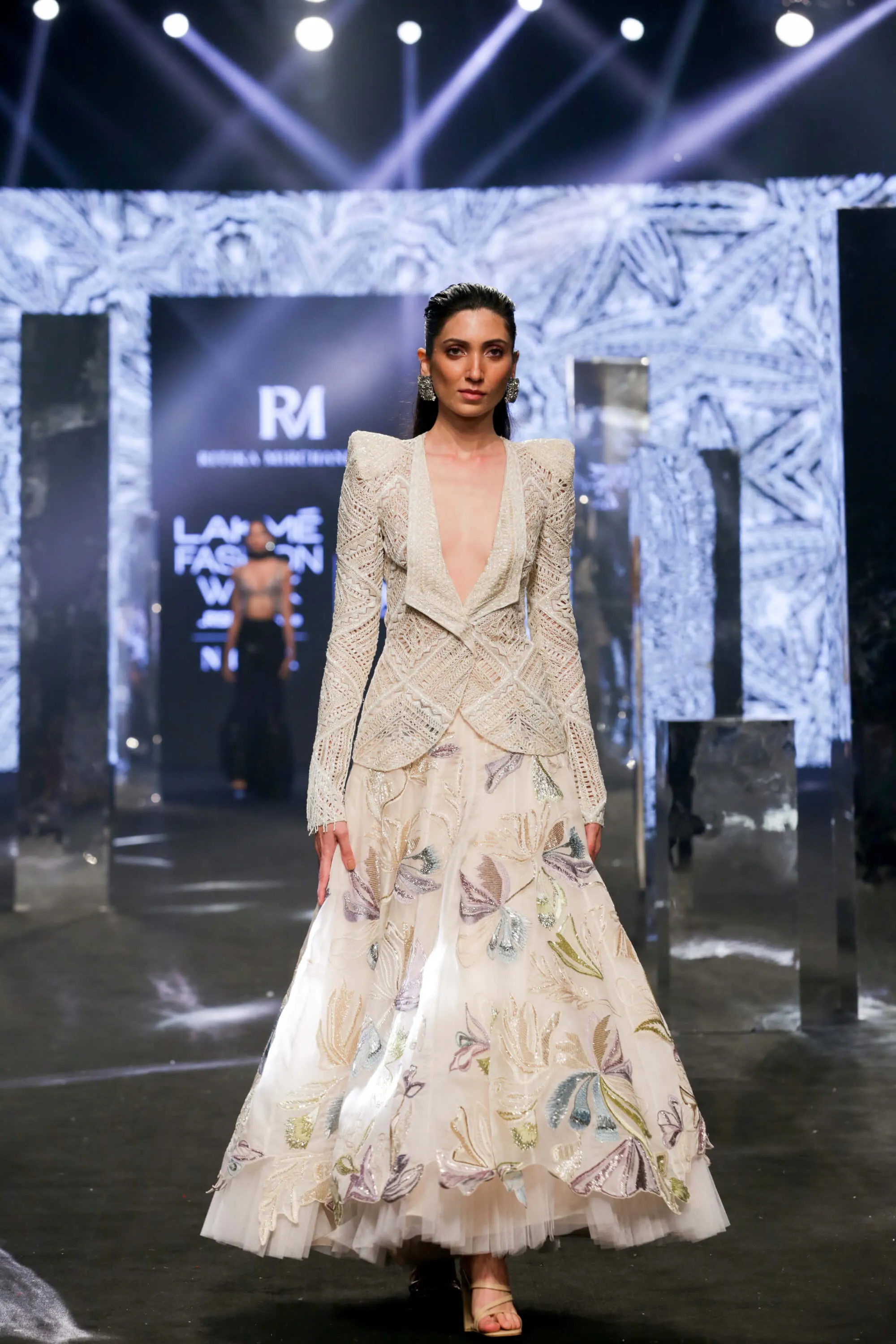 Geneva ivory cutwork blazer and lehenga