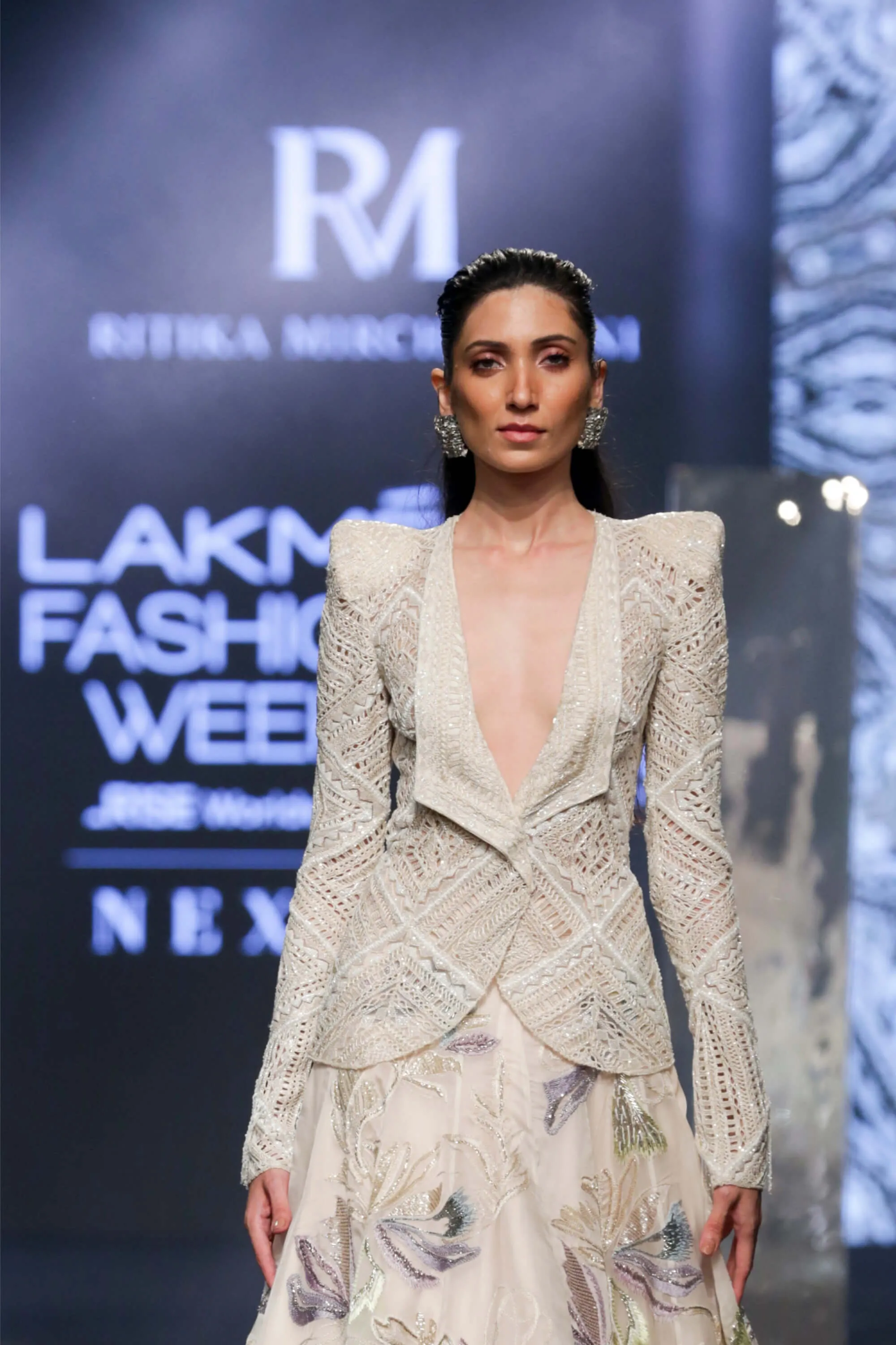 Geneva ivory cutwork blazer and lehenga