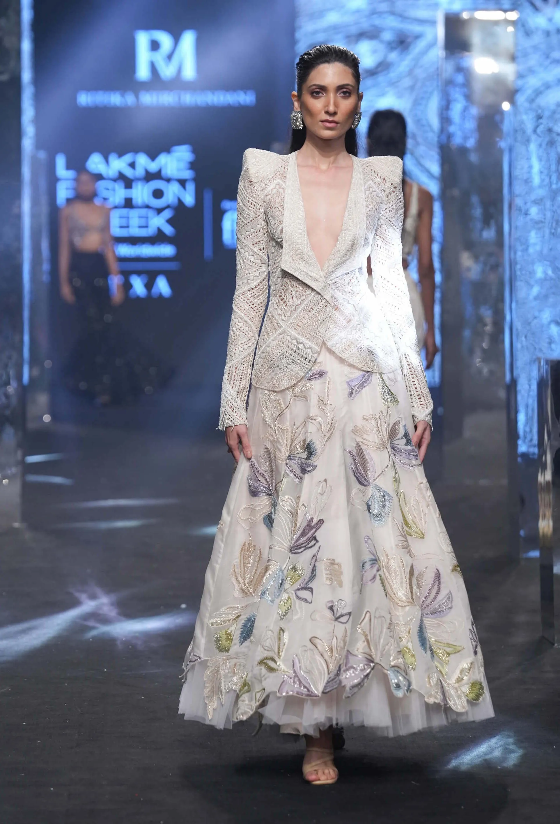 Geneva ivory cutwork blazer and lehenga