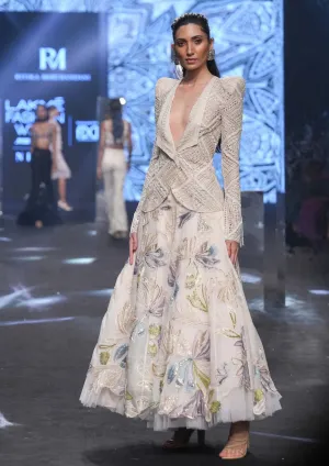 Geneva ivory cutwork blazer and lehenga